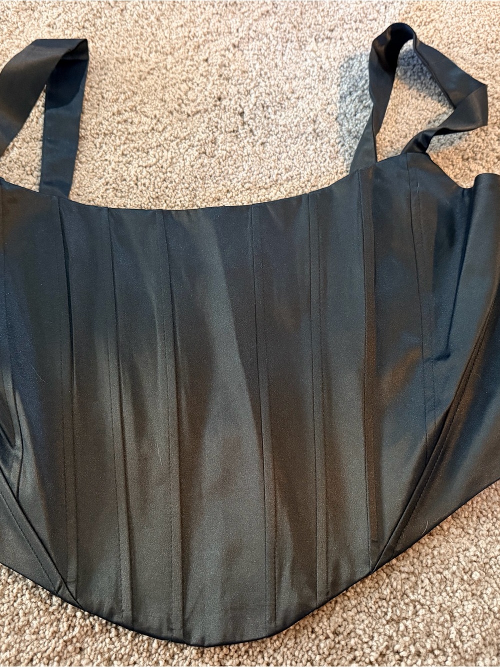 Dynamite Black Satin Corset-Style Crop Top with Straps